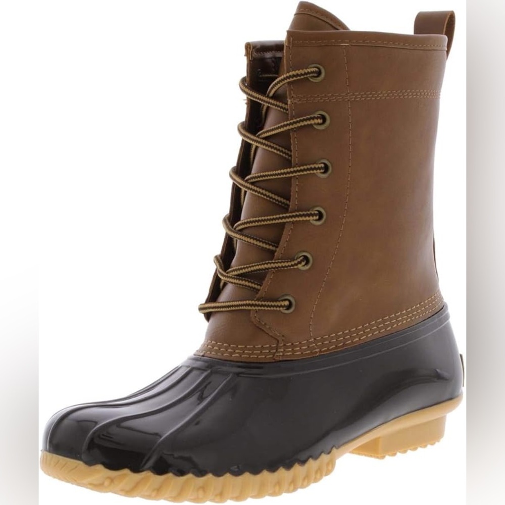 The Original Duck Boot by Sporto Ariel Lace Up Duck Rain Boots, Tan/Brown 7 US